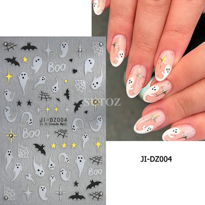 sengpan Spider Nail Art Stickers Halloween Design Ghost Skull Spider Webs Pumpkin Nail Decors Y2K Diamond Charms Manicure Decals GLJI-DZ