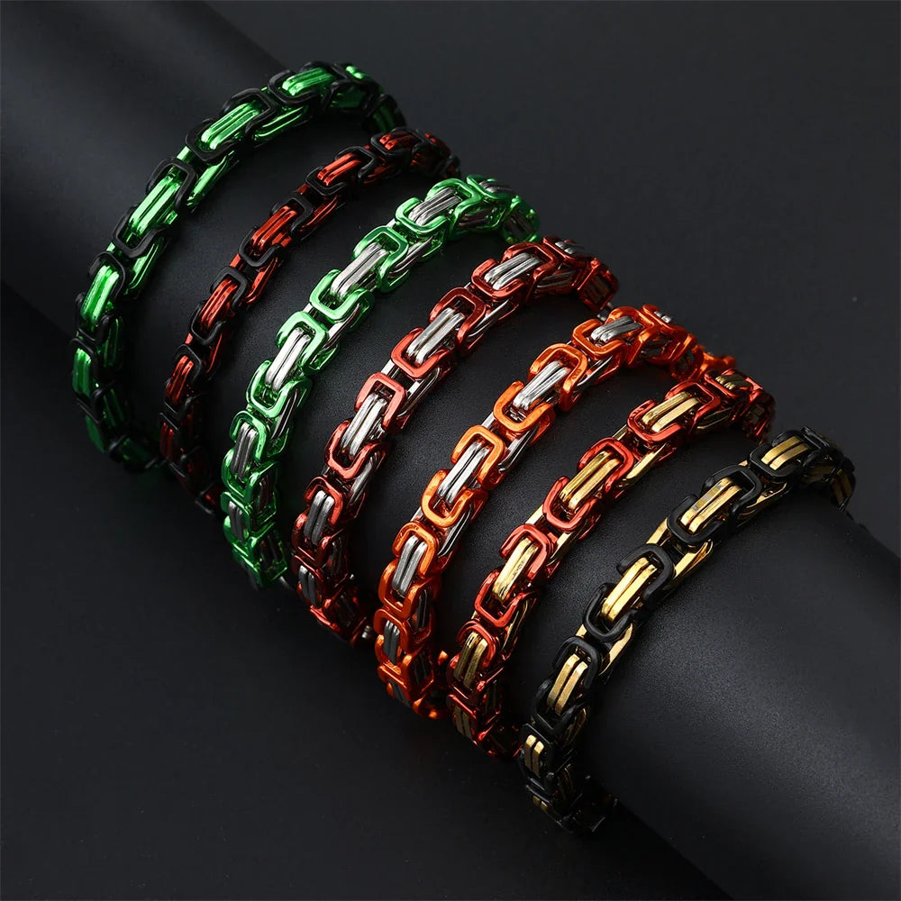 sengpan 6MM Rainbow Colored Byzantine Stainless Steel Bracelets Mens Womens Chain Bracelets Hip Hop Rock Jewelry