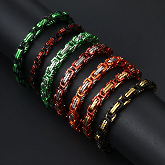 sengpan 6MM Rainbow Colored Byzantine Stainless Steel Bracelets Mens Womens Chain Bracelets Hip Hop Rock Jewelry