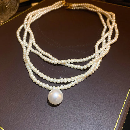 sengpan French Round Long Multi Layered Pearl Necklaces Temperament Collar Chain Sweater Chain Luxury Necklace for Women