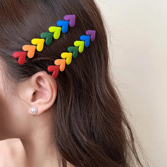 sengpan New Korean Cute Rainbow Love Heart Hairpins Hairgrips Summer Color Barrettes Hair Clips for Women Girls Hair Accessories