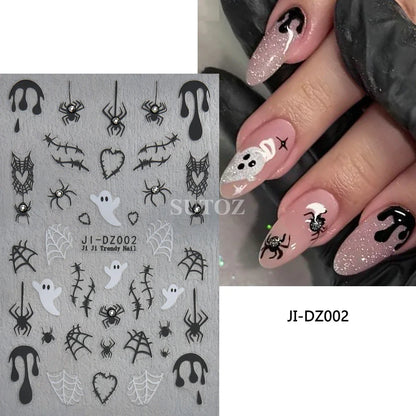 sengpan Spider Nail Art Stickers Halloween Design Ghost Skull Spider Webs Pumpkin Nail Decors Y2K Diamond Charms Manicure Decals GLJI-DZ