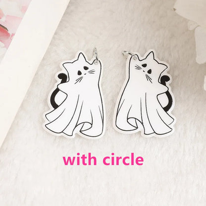 sengpan 8Pcs Halloween Charms Creative Acrylic Ghost Cat Cow Pendant For Keychain Necklace Jewelry Diy Making