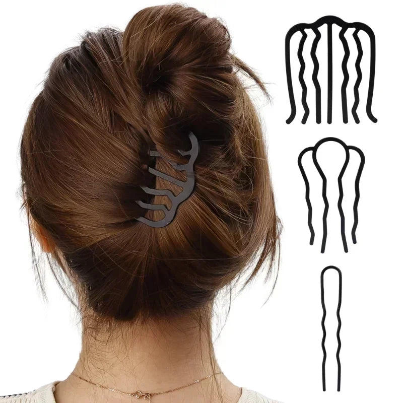 Lianfudai New Metal Black Hair Fork Clip Women Hair Pin Combs Messy Bun Hair Pin Clip Hair Side Combs Updo Hair Sticks Hair Styling Tool