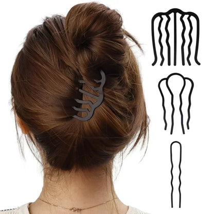 Lianfudai New Metal Black Hair Fork Clip Women Hair Pin Combs Messy Bun Hair Pin Clip Hair Side Combs Updo Hair Sticks Hair Styling Tool