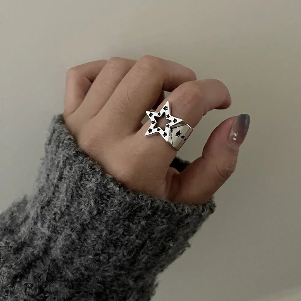 sengpan Fashion Pentagram Geometric Star Ring For Women Adjustable Finger Ring Jewelry Vintage Irregular Aesthetics Y2k Accessories