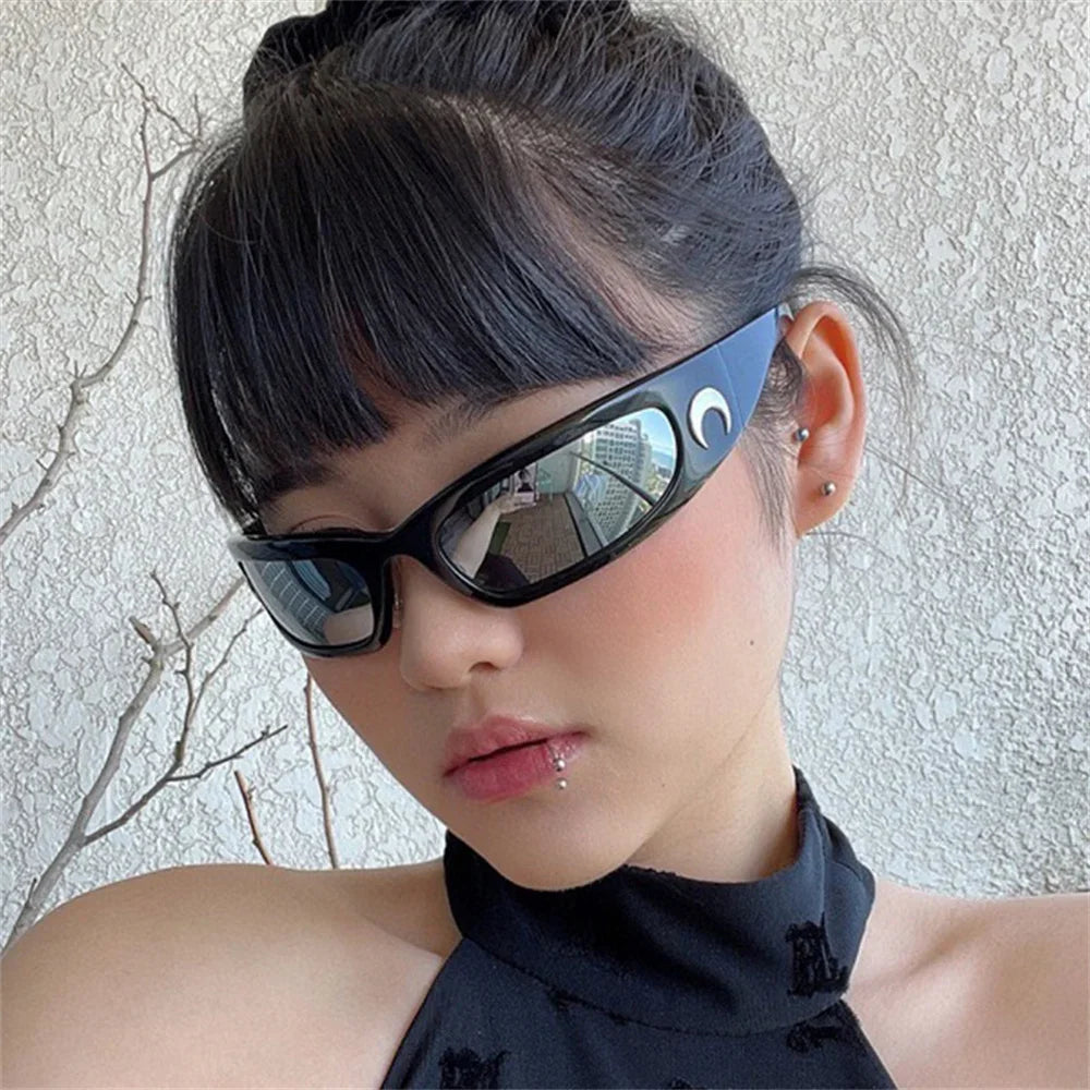 sengpan Moon Rectangular Sunglasses Women Men Outdoor Cycling Sports UV400 Sunglass Trendy Designed Vintage Hip Hop Punk Sun Glasses