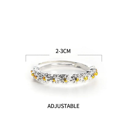 sengpan small Daisy Flowers Ring Women girls Ring Opening Adjustable Crystal Rhinestones Jewelry Wedding Engagement Couple Rings Gift