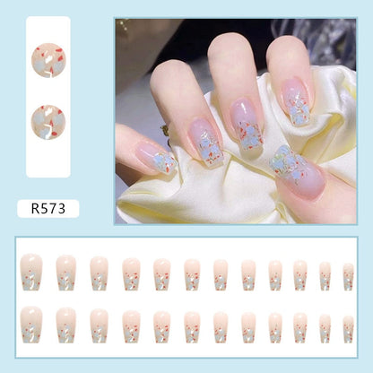 sengpan 24P Cute Childlike Rainbow Nail Art Full Cover Artificial Fake Nails Wearing Reusable False Nails Ballerina Press on Nail Art