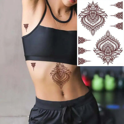 sengpan Brown Henna Tattoo Sticker for Hand Waterproof Henna Tattoos for Women Temporary Tattoo Fake Hena Tatoo