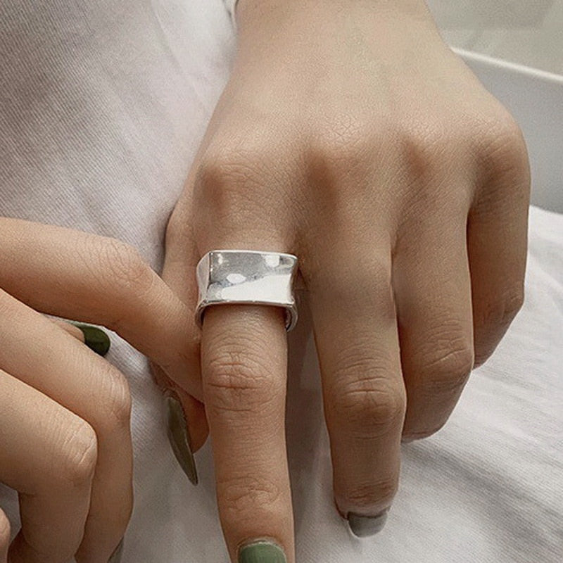 sengpan Silver Color Bijoux Simple Style Multilayer Line Finger Rings Girl Gift Large Open Ring Geometric Irregular Exaggerated Jewelry