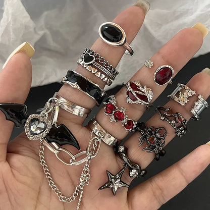 sengpan Gothic Fashion Rings For Women Girls Crystal Black Spider Open Ring Hip Hop Punk Irregular Animal Finger Jewelry Halloween Gift