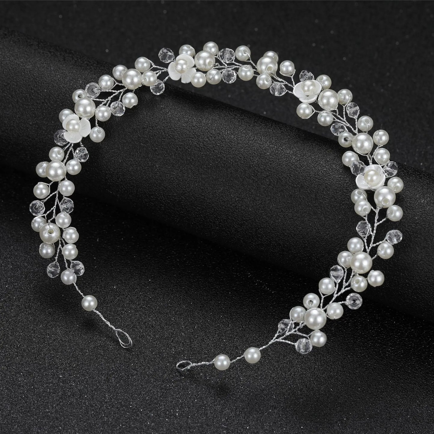 Lianfudai Elegant Women Hair Accessories Bridal Headband Crystal Pearl Hairband Head Ornament Ladies New Hair Jewelry For Wedding