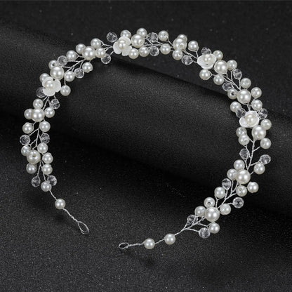 Lianfudai Elegant Women Hair Accessories Bridal Headband Crystal Pearl Hairband Head Ornament Ladies New Hair Jewelry For Wedding