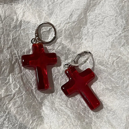 sengpan Punk Vampire Red Cross Glass Pendant Earrings for Men and Women's Punk Party Jewelry