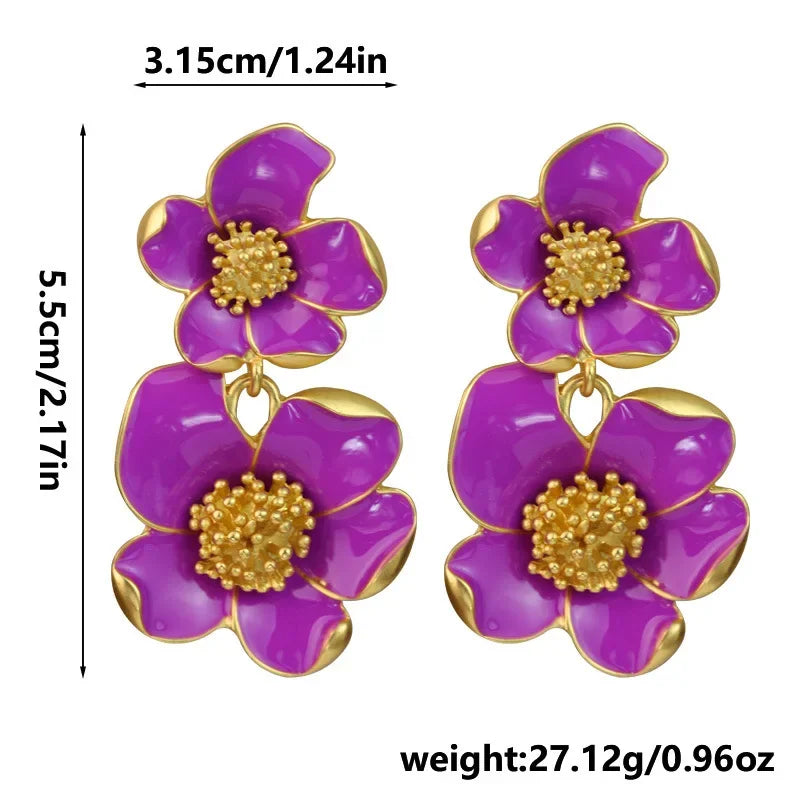 Lianfudai New Retro Flower Red and White Earrings Necklace Set