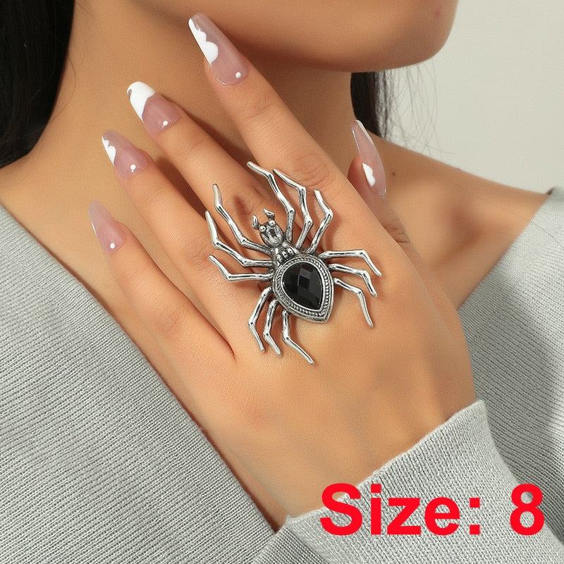 sengpan Creative Gothic Black Spider Animal Rings Funny Halloween Party Octopus Wizard Hat Ghost Pumpkins Finger Rings Halloween Jewelry