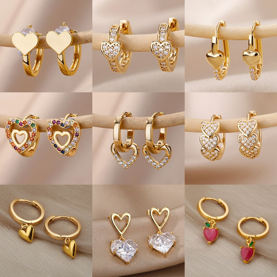 sengpan Vintage Zircon Heart Earrings For Women Stainless Steel Gold Plated Piercing Earring 2023 Trend New Luxury Jewelry aretes mujer