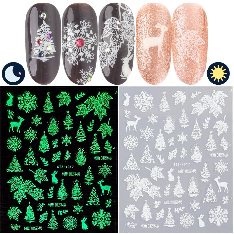 sengpan Luminous Nail Stickers Glow In Dark Halloween Nail Art Decoration Cartoon Skull Ghost Sliders Bones Spider Decal Tattoo GLYB-018