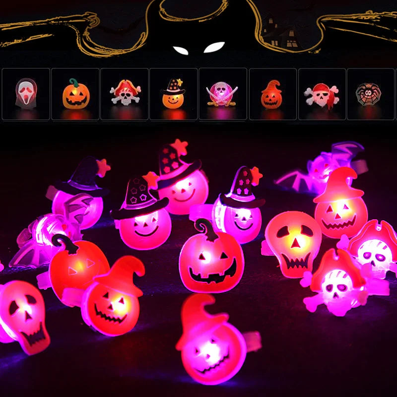 sengpan 10-30Pcs Jewelry Party Gifts LED Luminous Halloween Rings Creative Pumpkin Ghost Skull Glowing in Dark Finger Rings Toys Lights