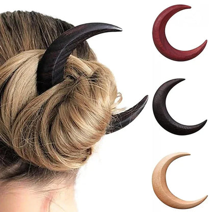 sengpan Simple Wood Moon Hair Sticks Hand Carved Wooden Crescent Hair Forks for Women Long Hairpin Comb Styling Fashion Hair Accessories