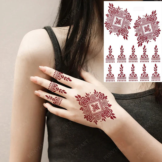 New Design Henna Tattoo Stickers for Hand Foot Flower Temporary Tattoos for Wedding Party Fake Tattoo for Women Body Art