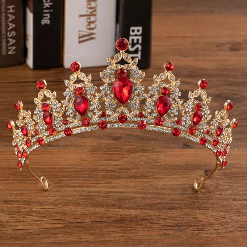 sengpan Baroque Bridal Crown Tiaras For Women Wedding Princess Queen Red Green Blue Crystal Tiaras Necklace Earrings Jewelry Sets