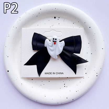 Lianfudai 1PC New Halloween Bows Hair Clips Ghost Witch Hat Pumpkin Hairpins For Baby Girls Hairgrips Barrettes Party Hair Accessories