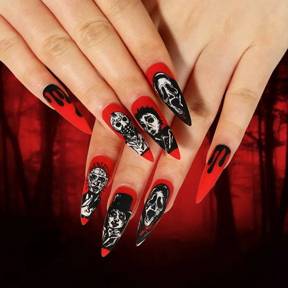 sengpan 24P/Set Halloween Fake Nails Art Ghost Face Pumpkin Spooky Designer Girls Party Press on Nail Tips Wearable Stick on Nails False