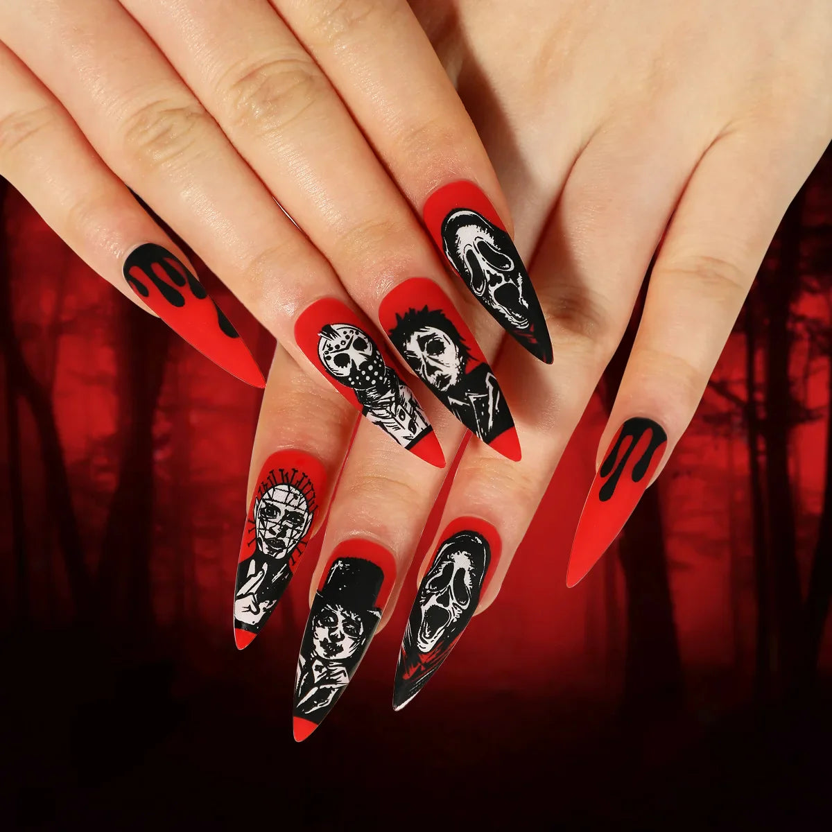 sengpan 24P/Set Halloween Fake Nails Art Ghost Face Pumpkin Spooky Designer Girls Party Press on Nail Tips Wearable Stick on Nails False