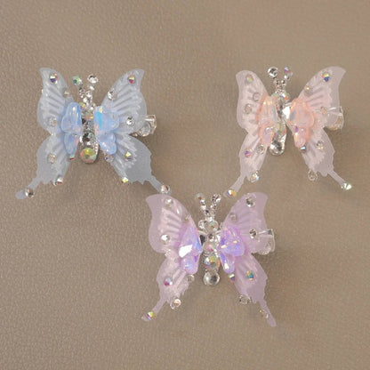 Lianfudai 2pcs New Moving Butterfly Bright Diamond Hairpins Heart Wing Elegant Metal Hair Clips Children Antique Party Hair Accessories