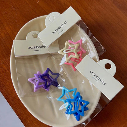 sengpan Women Bobby Pin Y2K Girls Stars Barrettes Metal Snap Clips Colorful Star Korean BB Hairpins Crab Stick Headwear Hair Accessories