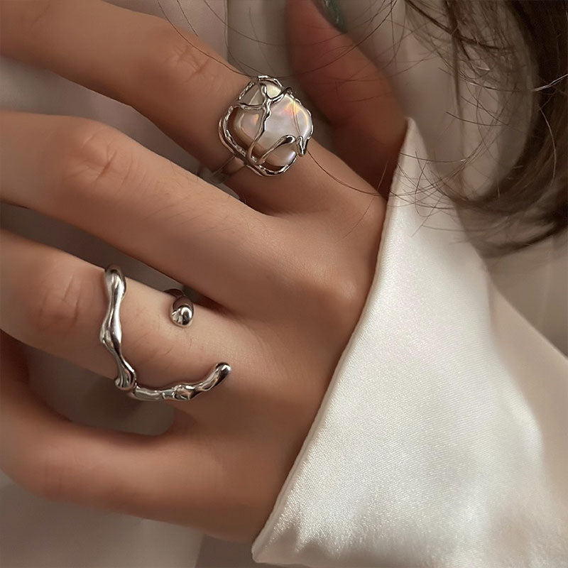 sengpan INS Fashion Silver Color Minimalist Irregular Twined Finger Rings Creative Geometric Punk Opening Rings for Women Girls Jewelry