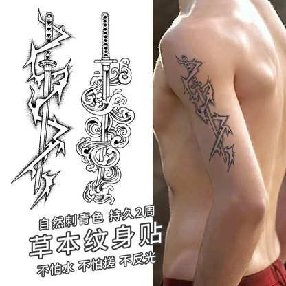 sengpan Katana Sword Herbal Juice Tattoo Stickers Men Waterproof Lasting Semi-permanent Tattoo Big Picture Flower Arm Art Fake Tattoos