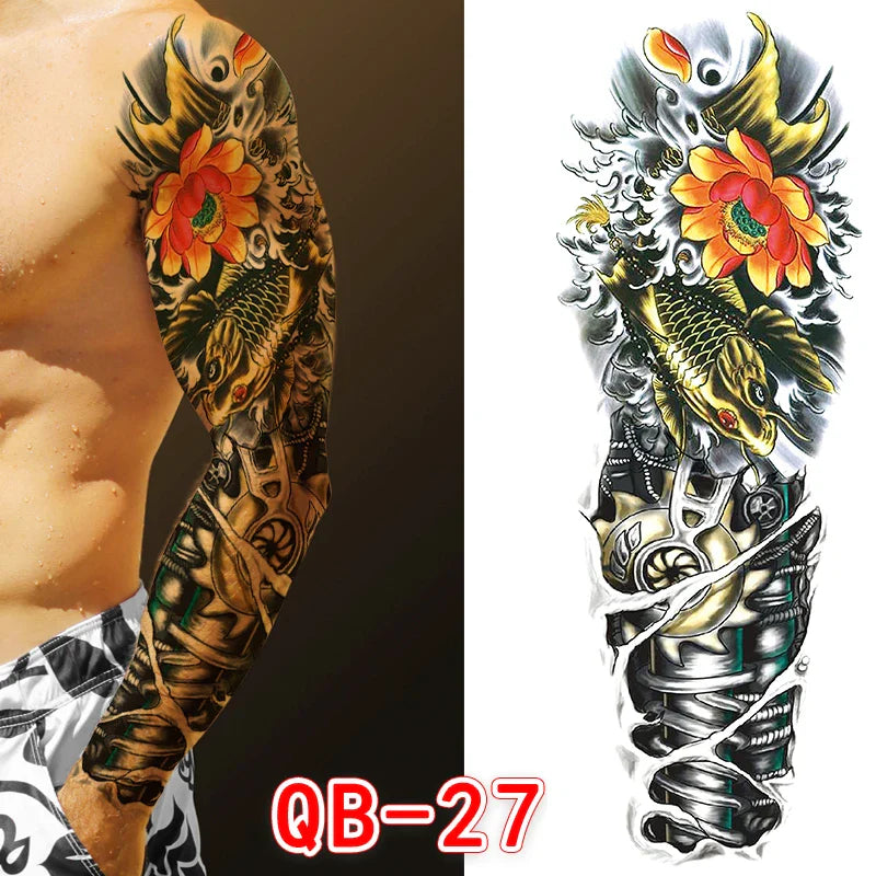 sengpan Large Arm Tattoo Sticker Full Sleeve Temporary Tattoos for Men Fish Wolf Tiger Tattoo Fake Tatoo for Women Waterproof Body Art