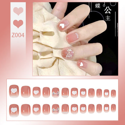 sengpan 24P Nail Art Fake Nails Japanese Ballerina Press on Nails Set Diamond Streamer Flash Fly Butterfly Seamless Removable False Nail