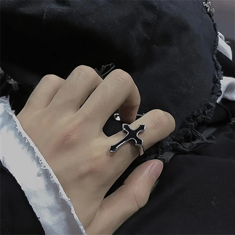 sengpan Cross Ring Retro Punk Adjustable Cool Jewelry Party Banquet Fashion Week Versatile Trendy Accessories Birthday Halloween Gift