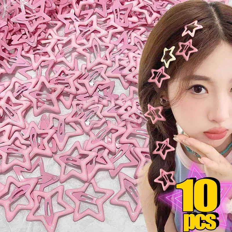 sengpan Y2k Pink Pentagram Star Bobby Pin Hair Clip Women Sweet Cool Cute Aesthetics Hairside Harajuku Girls Trend Headwear Accessories