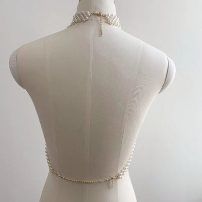 sengpan Pearl Body Chain Jewelry totally hand-made Bra fringed For Women Bridal Wedding Dress Beach Nightclub Pearl Waist chain