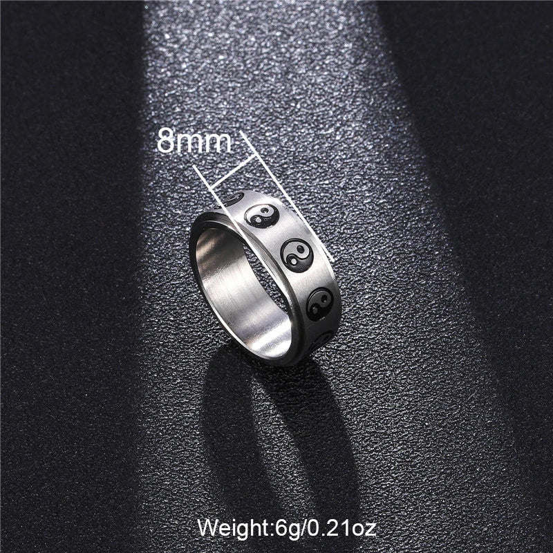 sengpan 8MM Gossip Transfer Stainless Steel Ring Inoxidable Vintage Temperament Couple Rings For Men Women Jewelry Gifts