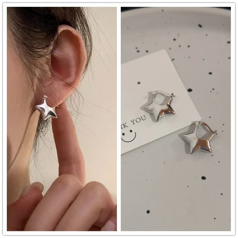 sengpan Korea Simple Black Star Pentagram Crystal Earrings Hip Hop Y2K Wholesale Jewelry Trends Trending