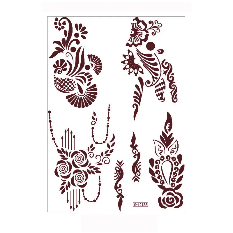 sengpan Brown Henna Lace Temporary Tattoos Sticker For Women Mehndi Stickers for Hand Neck Body Feather Flora Henna Tattoo Waterproof