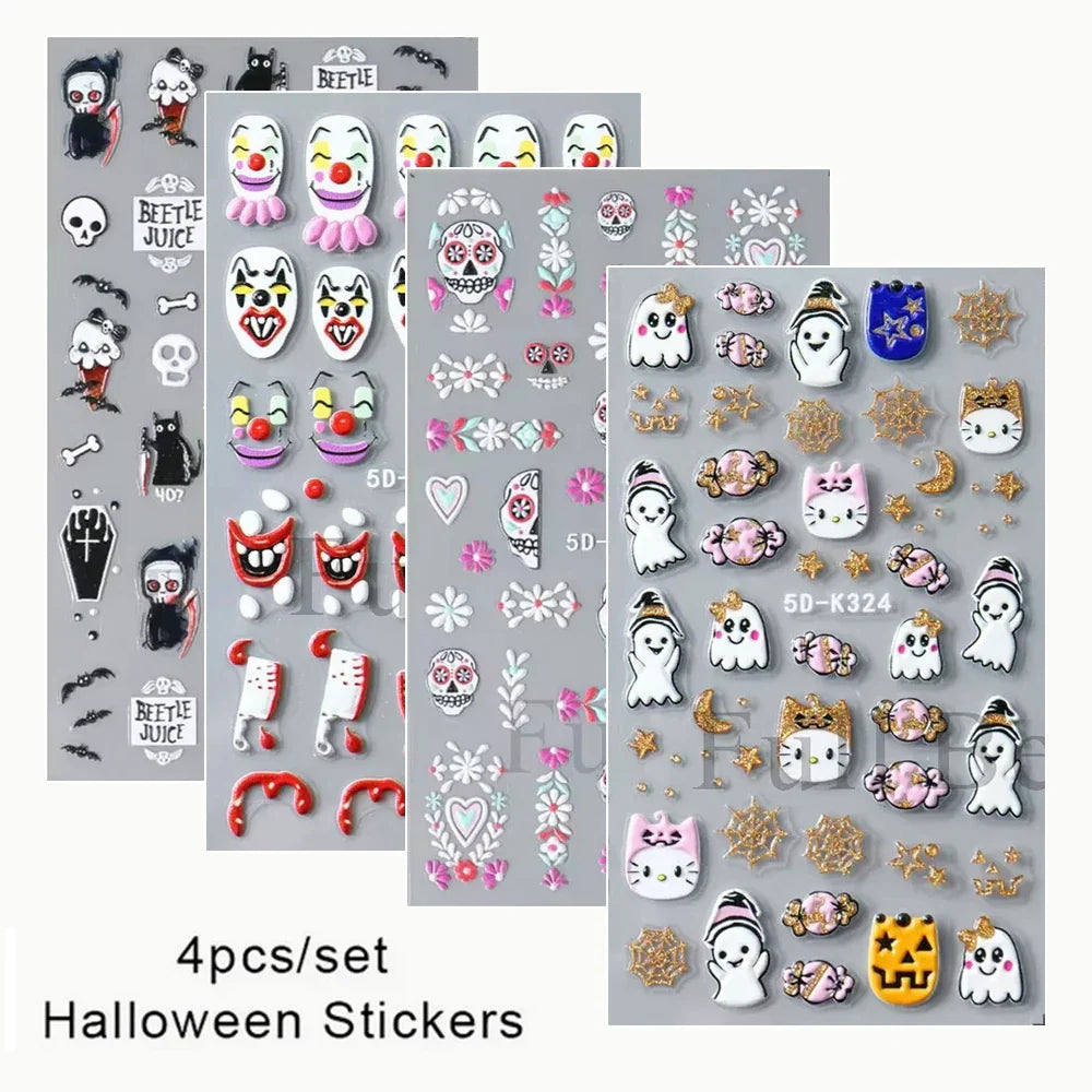 sengpan 5D Halloween Blood Eye Bones Nail Art Horror Eyeball kull Relief Three-Dimensional Nail Stickers for Women&Girl Nail stickers