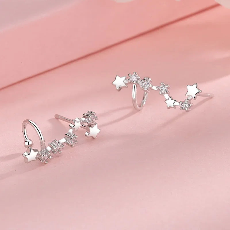 sengpan Trendy CZ Crystal Leaf Feather Earrings Ear Climber Stud Earrings For Women Everyday Jewelry Jacket Ear Cuff Piercing Bronics