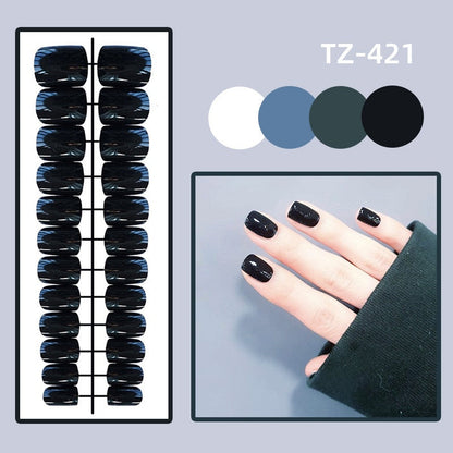 sengpan 24Pcs/Set Long Round Head Bright Solid Color Press On Acrylic Nail Art Fake Nails Finished Wearing Manicure Reusable False Nails