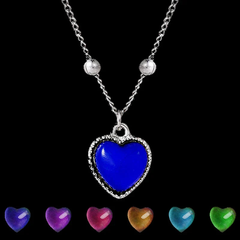 sengpan Thermochromic Mood Monitor Heart Pendant Necklace Color Change As Emperature Women Girls Clavicle Chain Necklaces Lover Jewelry