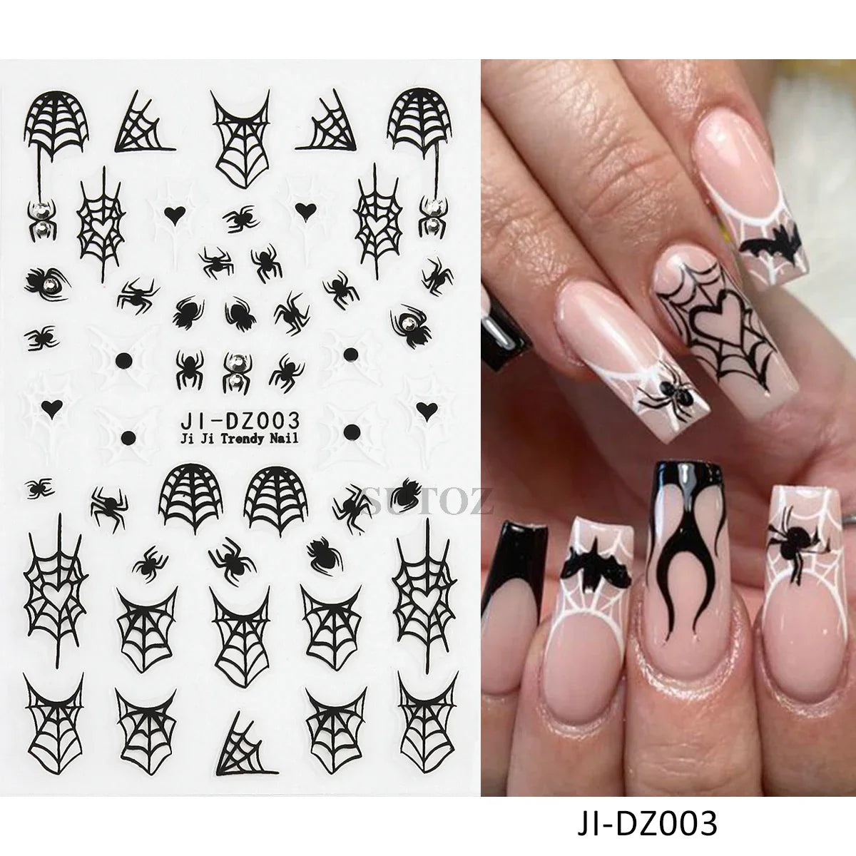 sengpan 5D Embossed Halloween Nail Stickers Skull Chams Spooky Flower Ghost Nail Decals Spider Web Skeleton Sliders for Manicure NTJI-5D