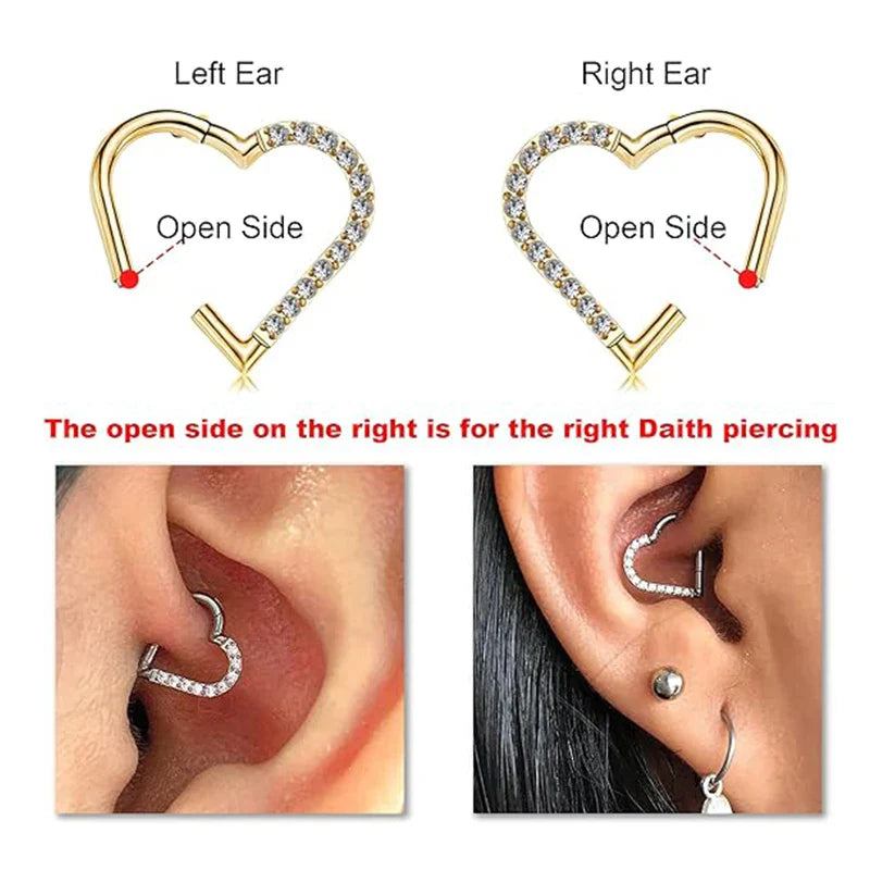 sengpan 1PC G23 Titanium Piercing Heart Earrings Hinged Segment Nose Ring Septum Helix Daith Tragus Cartilage Clicker Piercing Jewelry