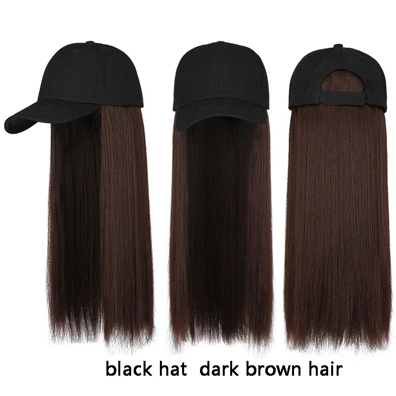 sengpan Y2K Wig Hats Women Fashion Long Wig Caps Casual Solid Color Cap with Wig 55cm Long Curly Hair Hat 40cm Straight Hair Visors