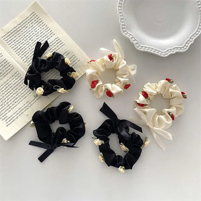 sengpan Romantic Rose French Large Hair Ring Hair Rope Ties Vintage Girls Flower Scrunchies Bands Hair Accessories for Women